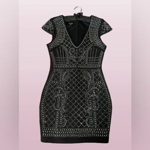 NWT bebe black stud embellished quilted v neck top dress S Small 4 club party